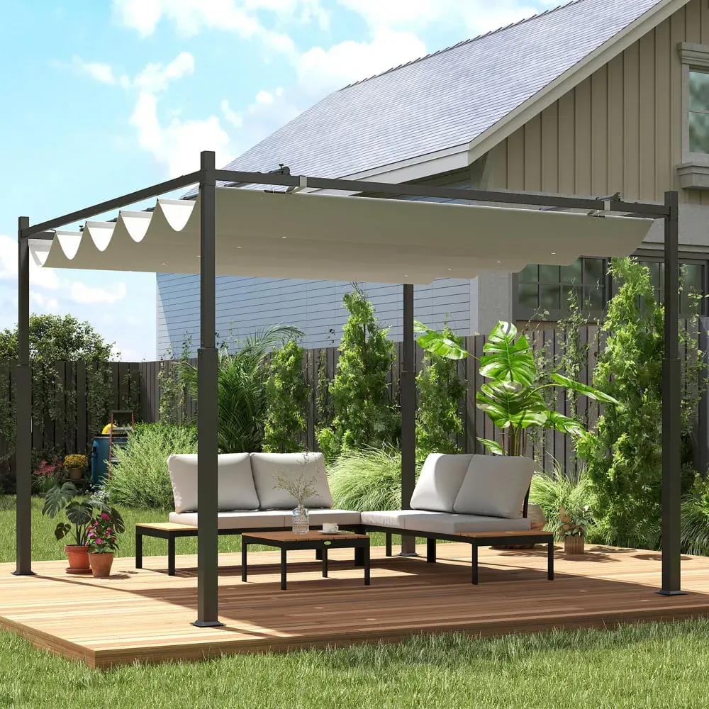 Illustration numéro 2 du produit Pergola jardin exterieur rétractable upf30+ polyester 3 x 3 m crème