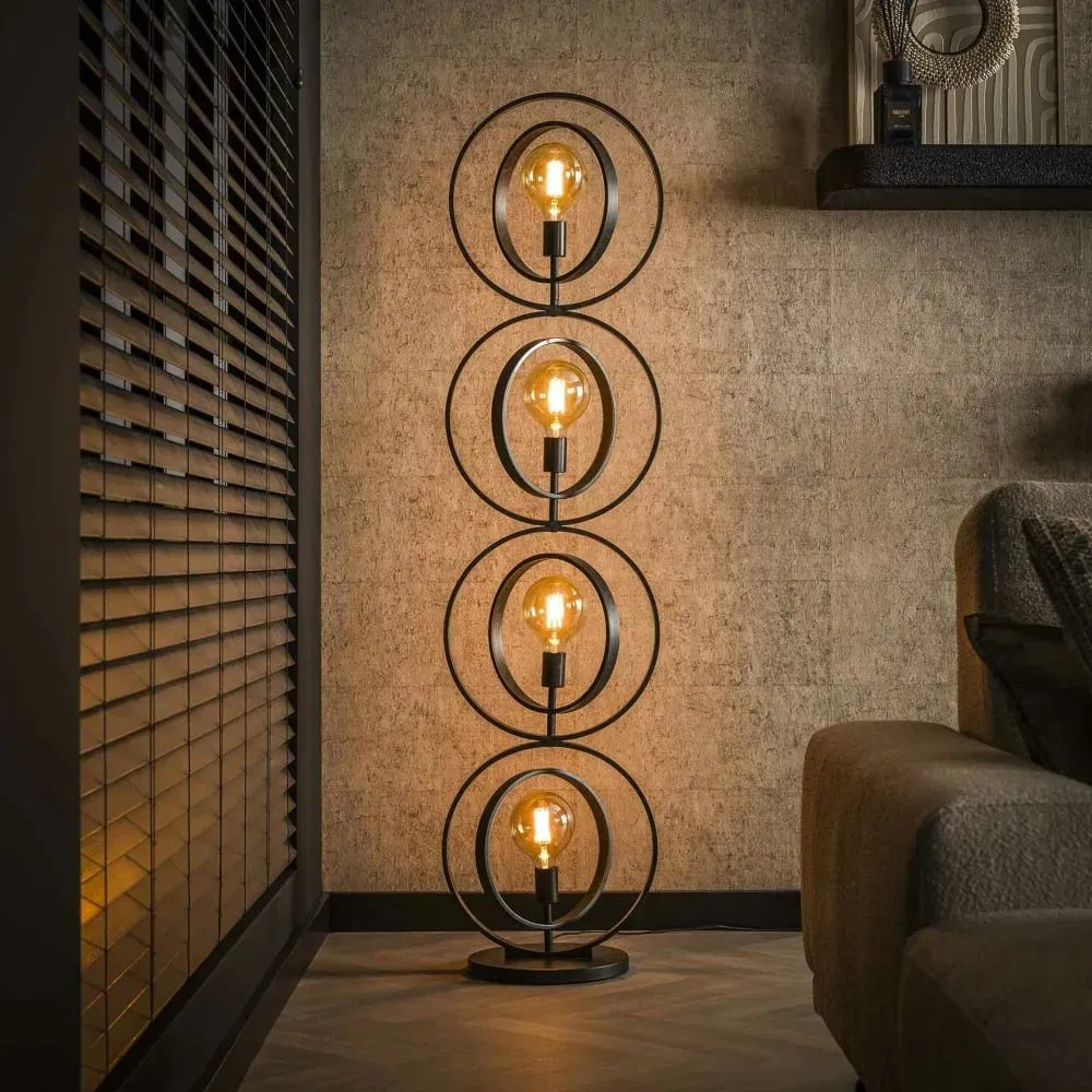 Illustration numéro 2 du produit Lampadaire style industriel anneaux en métal 4 lampes H163 cm