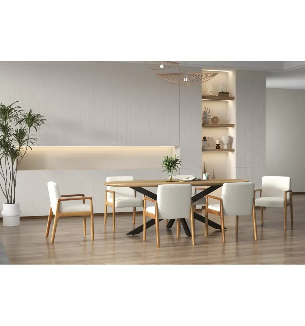 Illustration numéro 2 du produit Fauteuil de table en tissu Curly Ecru et Frêne naturel (x2)