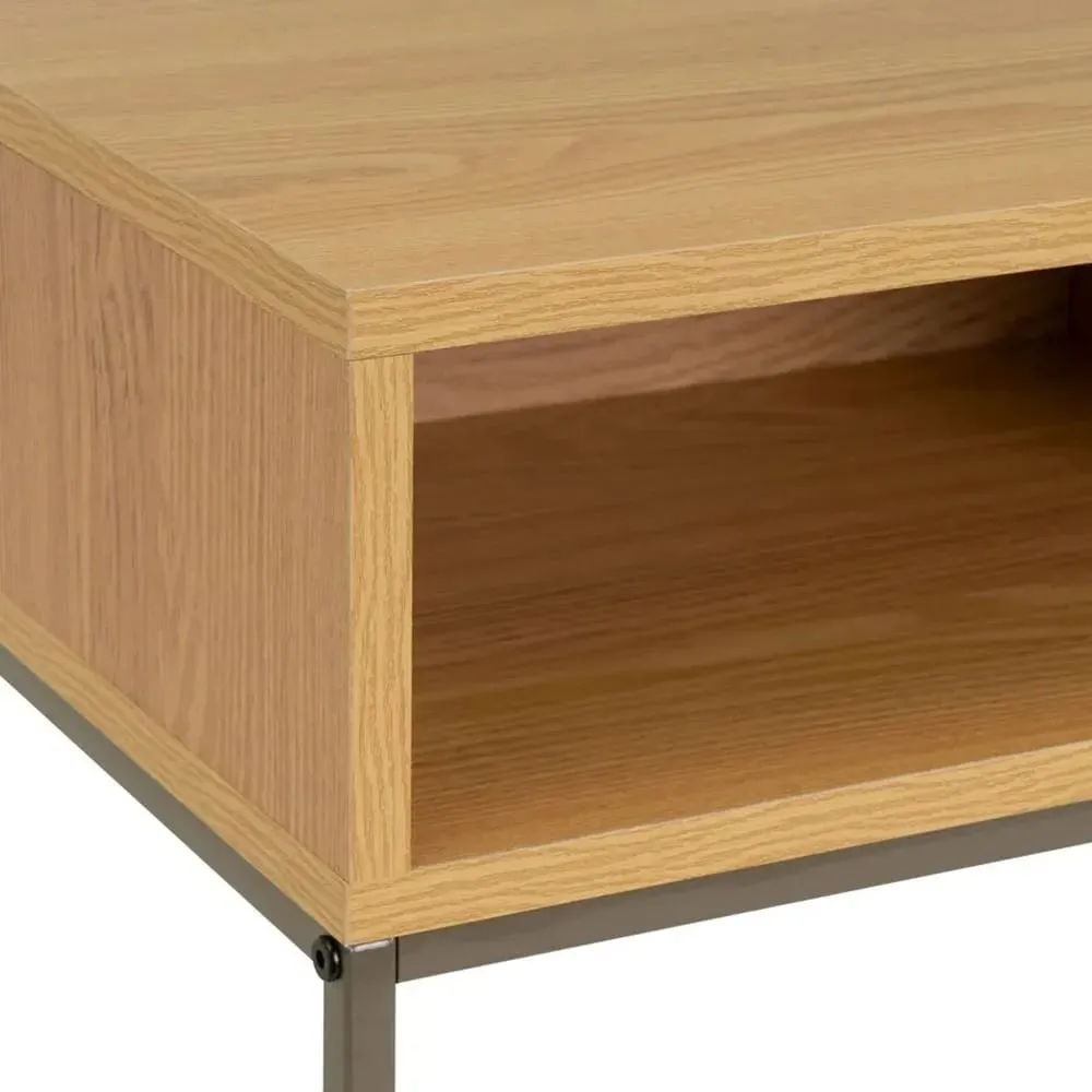 Illustration numéro 2 du produit Console d'entrée effet bois et métal gris à 2 casiers 80x30x75cm