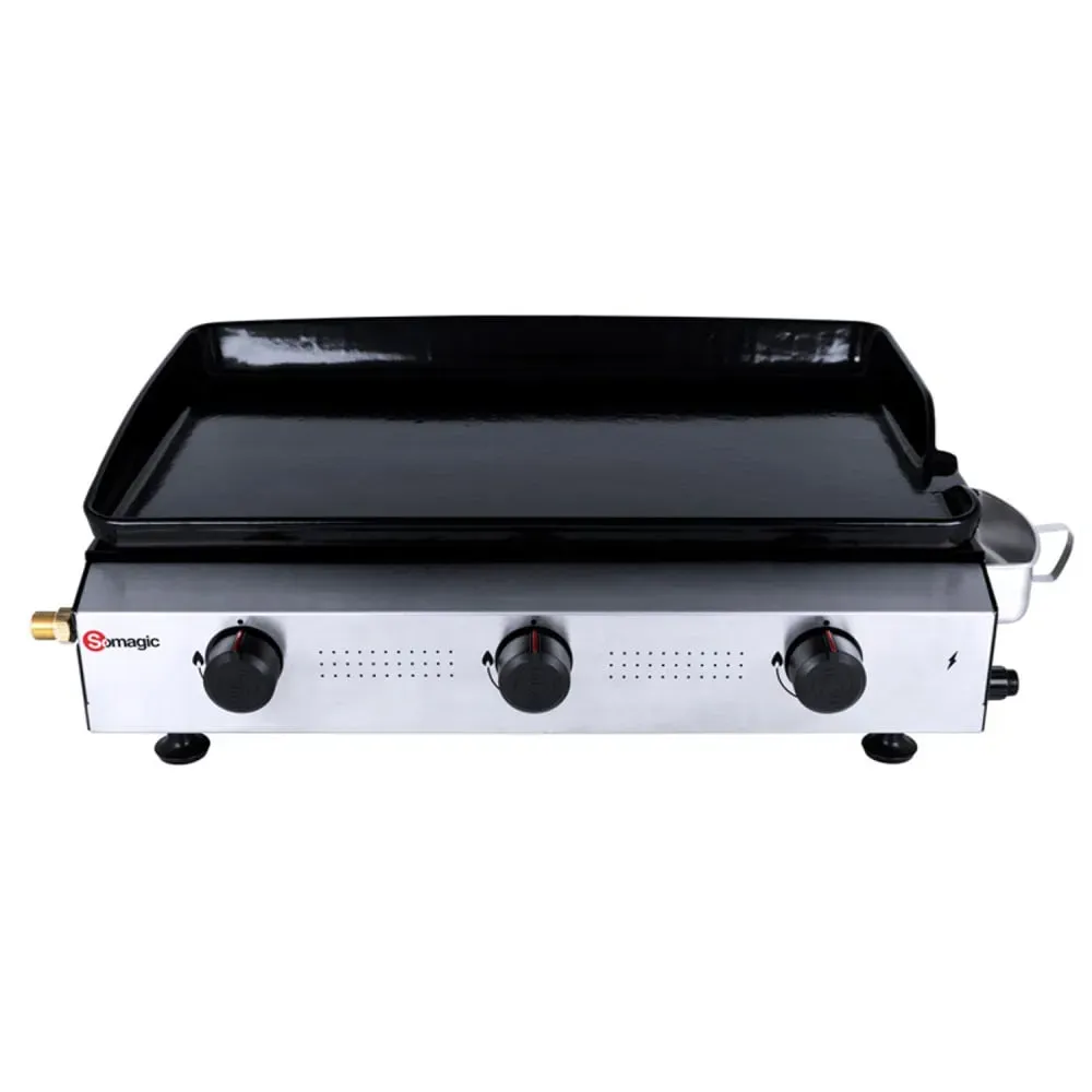 Illustration numéro 2 du produit Plancha à gaz avec cuve et bâti en acier laqué métal/inox argent