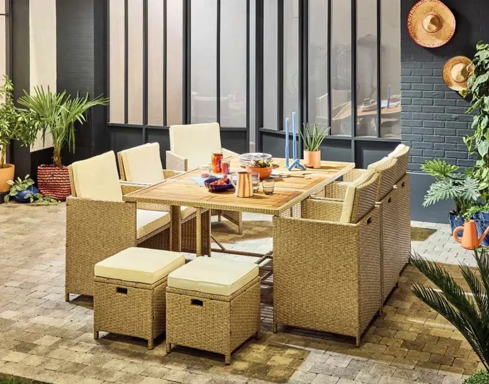 Illustration numéro 2 du produit Salon de jardin 10 places en résine tressée et bois massif d'acacia be