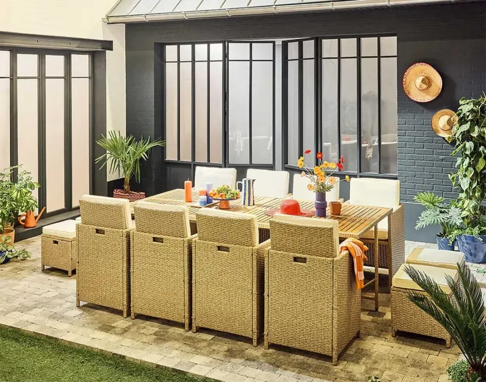 Illustration numéro 2 du produit Salon de jardin 12 places en résine tressée et bois massif d'acacia be