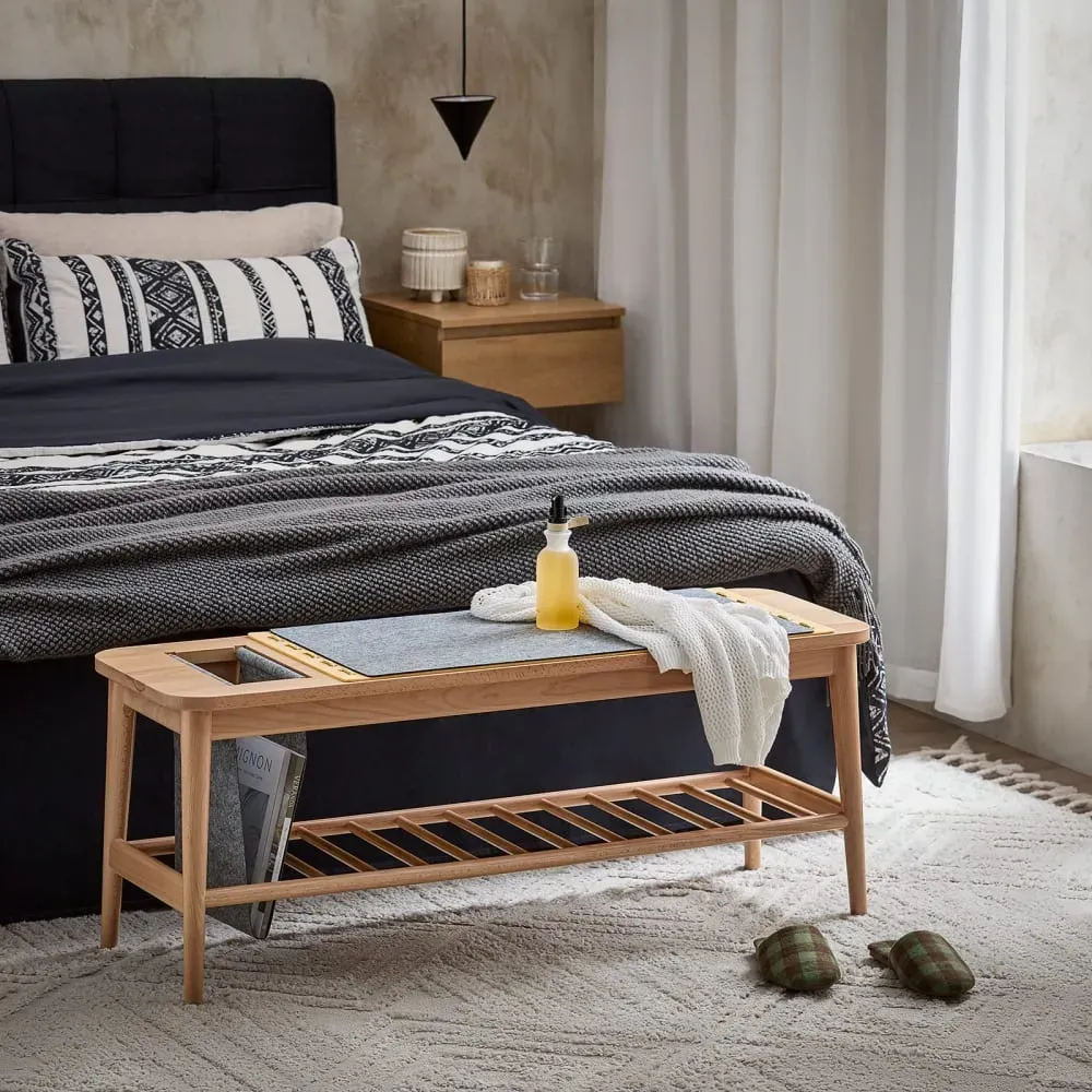 Illustration numéro 2 du produit Banc à Chaussures bout de lit avec porte-revues effet bois