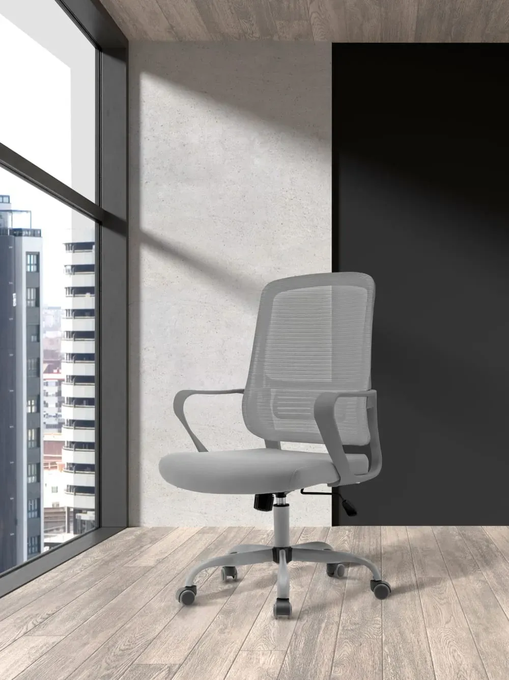 Illustration numéro 2 du produit Chaise de bureau réglable en hauteur tissu et maille gris 109x59x56 cm