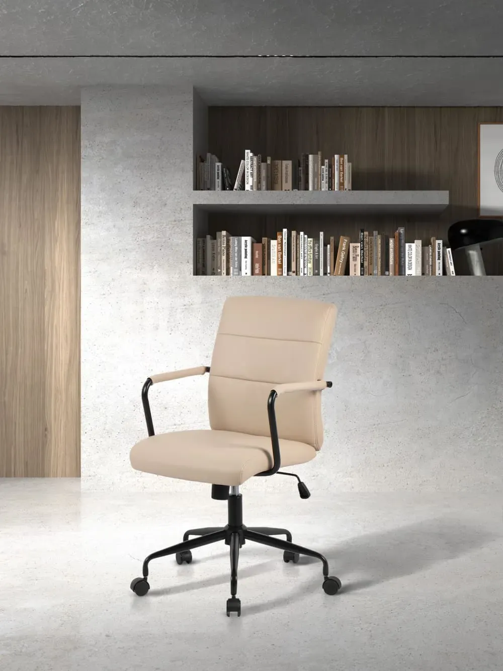 Illustration numéro 2 du produit Chaise de bureau réglable en hauteur simili cuir beige 99x64x70 cm