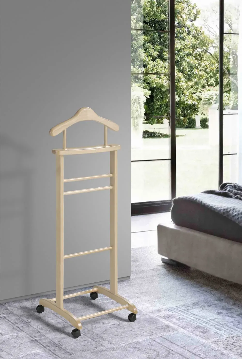 Illustration numéro 2 du produit Valet de nuit en bois de hêtre chêne 110x45x34 cm