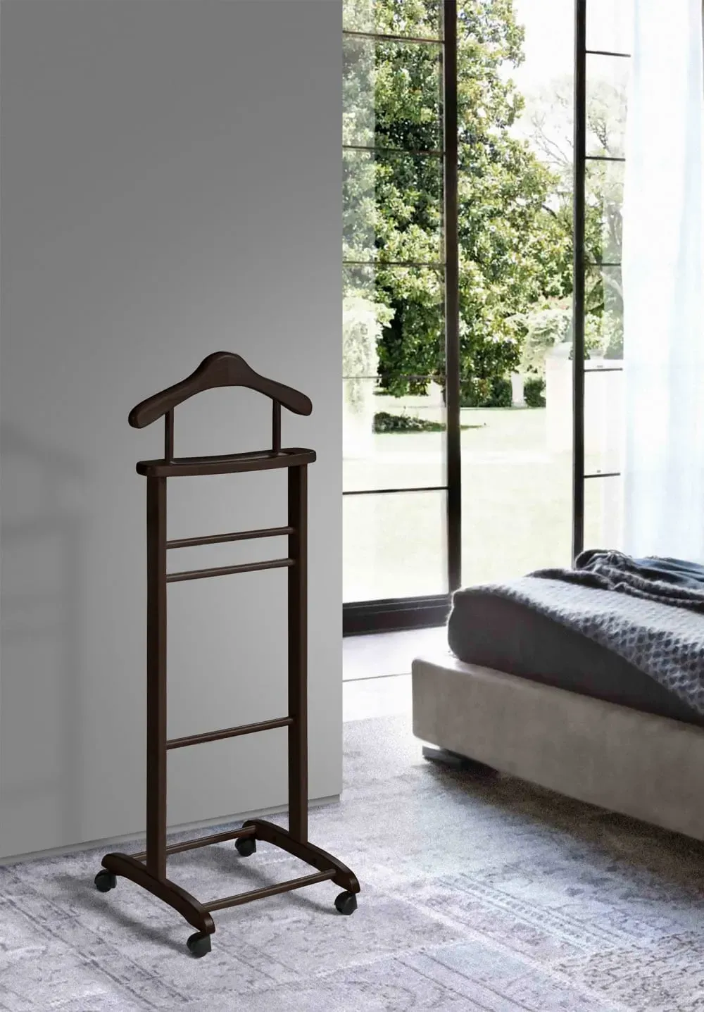 Illustration numéro 2 du produit Valet de nuit en bois de hêtre wengé 110x45x34 cm