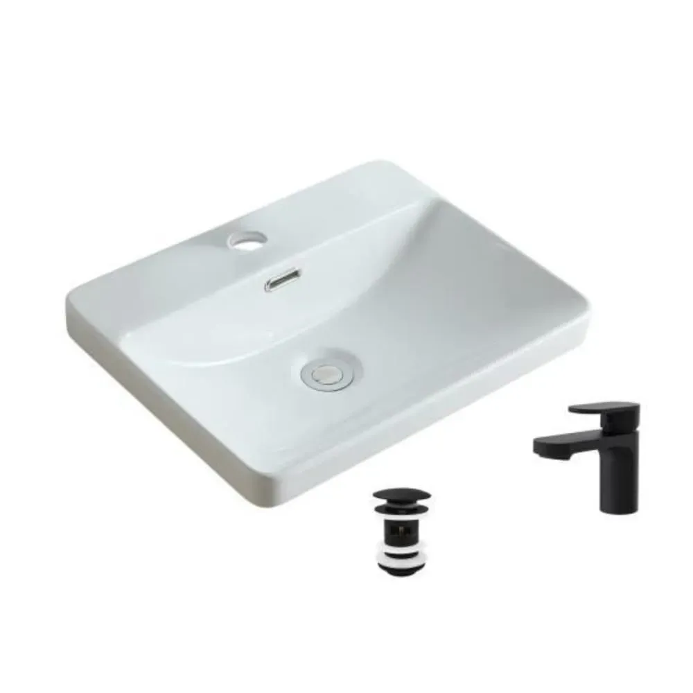 Illustration numéro 2 du produit Vasque à encastrer 48x37cm  + robinet + bonde