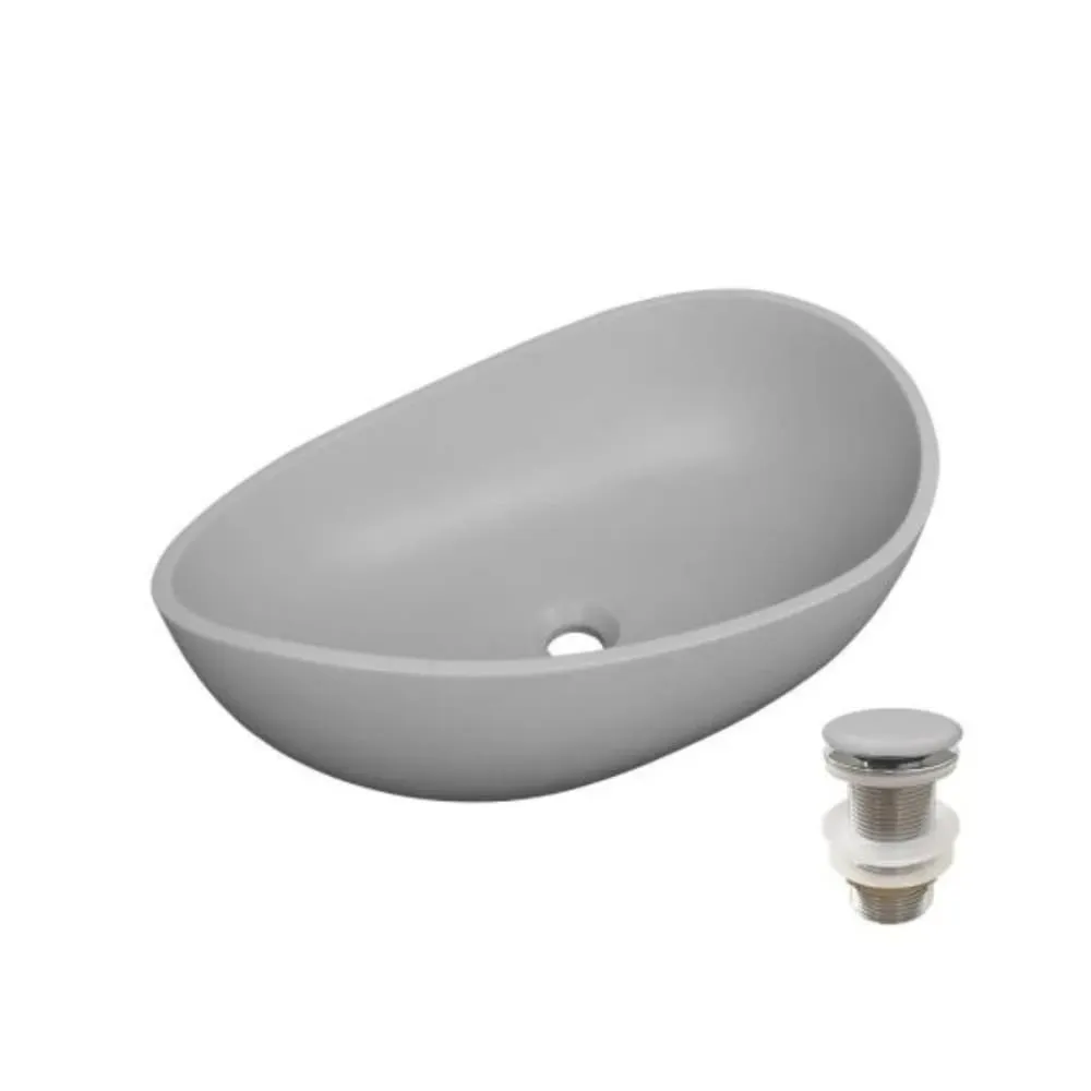 Illustration numéro 2 du produit Vasque à poser organique en béton lisse  57x37cm + bonde