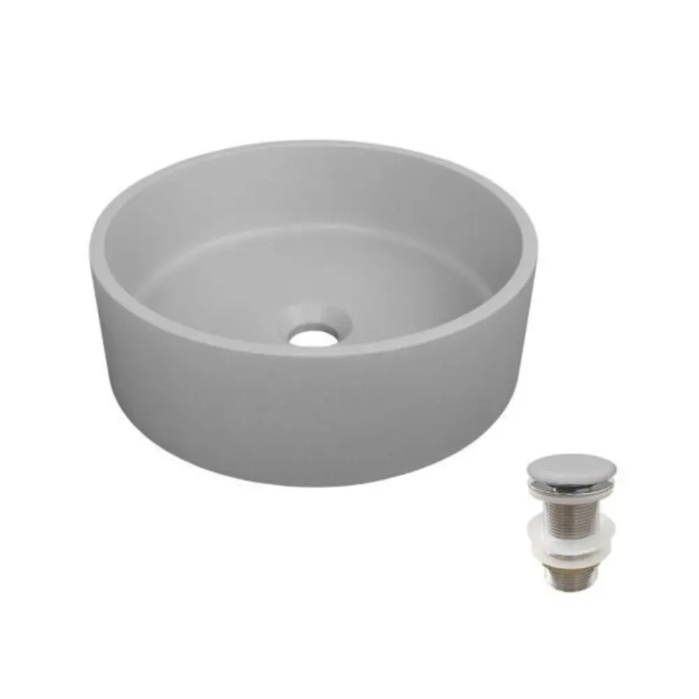 Illustration numéro 2 du produit Vasque à poser ronde en béton lisse  36x36cm + bonde