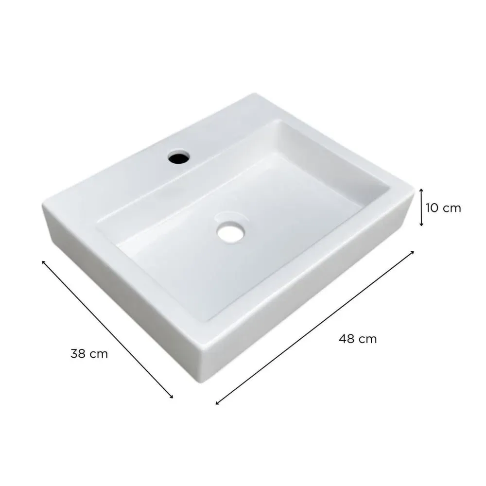 Illustration numéro 2 du produit Vasque à poser rectangulaire 48x38cm  + robinet + bonde