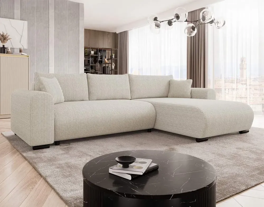 Illustration numéro 2 du produit Canapé d'angle réversible convertible 4 places en velours côtelé beige