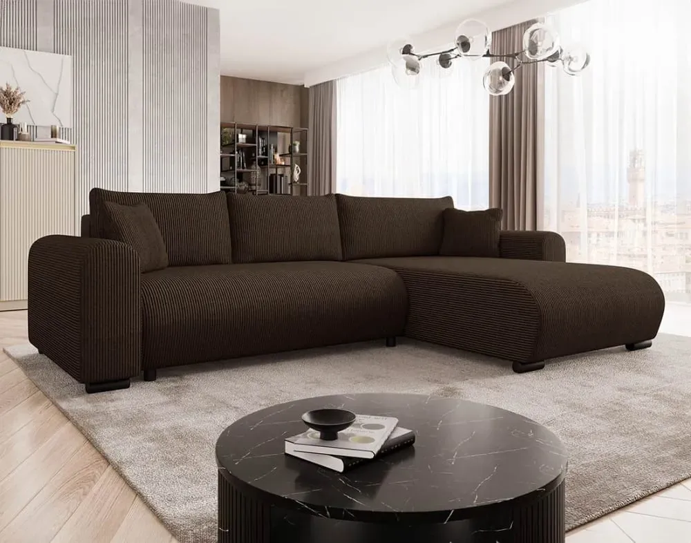 Illustration numéro 2 du produit Canapé d'angle réversible convertible 4 places en velours côtelé