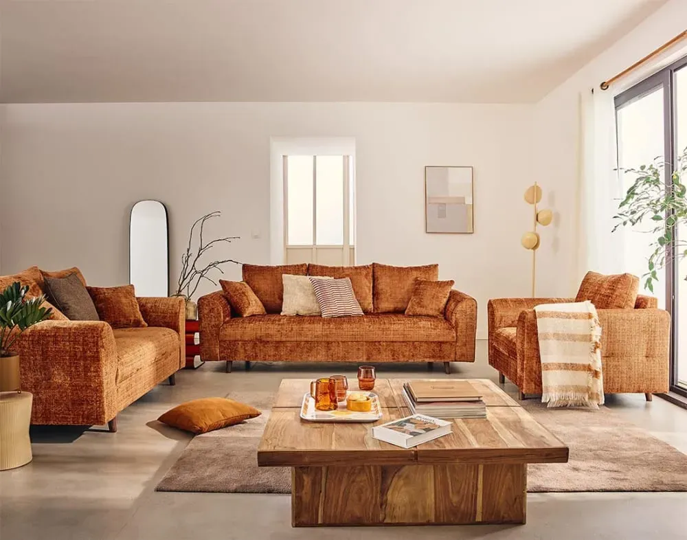 Illustration numéro 2 du produit Canapé 2 places en velours texturé rouille