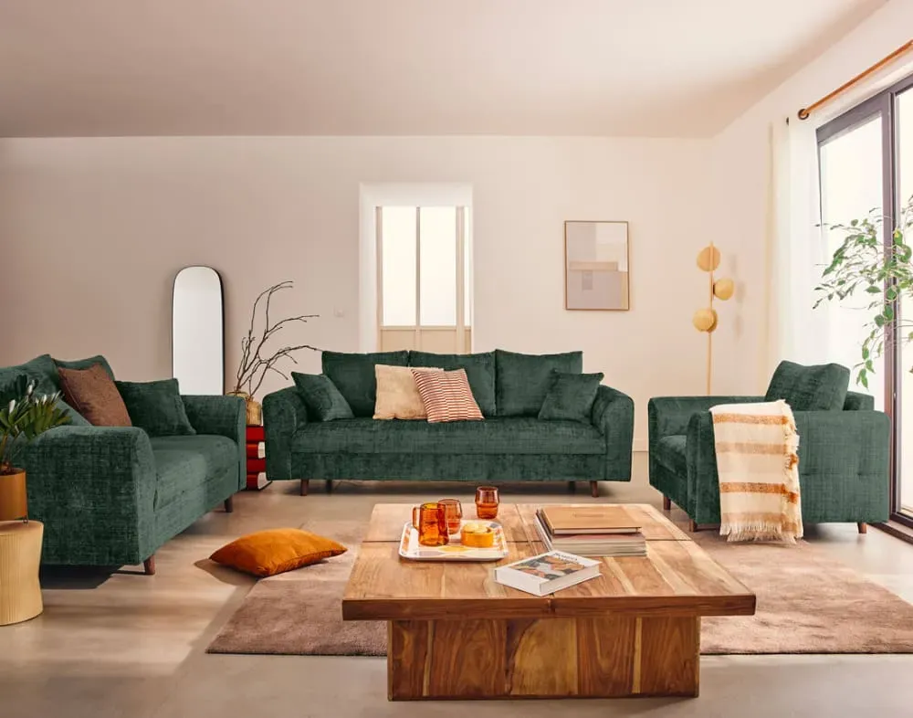 Illustration numéro 2 du produit Canapé 2 places en velours texturé vert