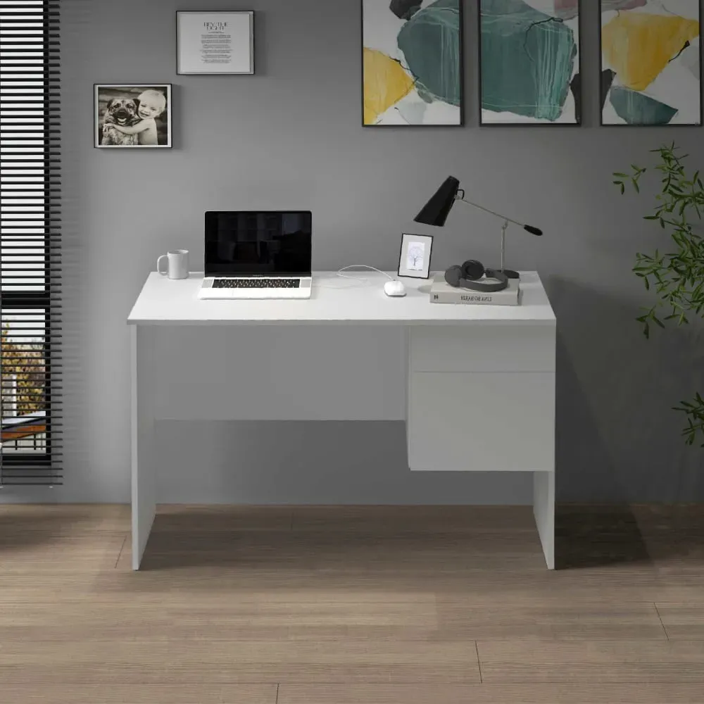 Illustration numéro 2 du produit Bureau 1 porte et 1 tiroir 110 cm effet bois blanc mat
