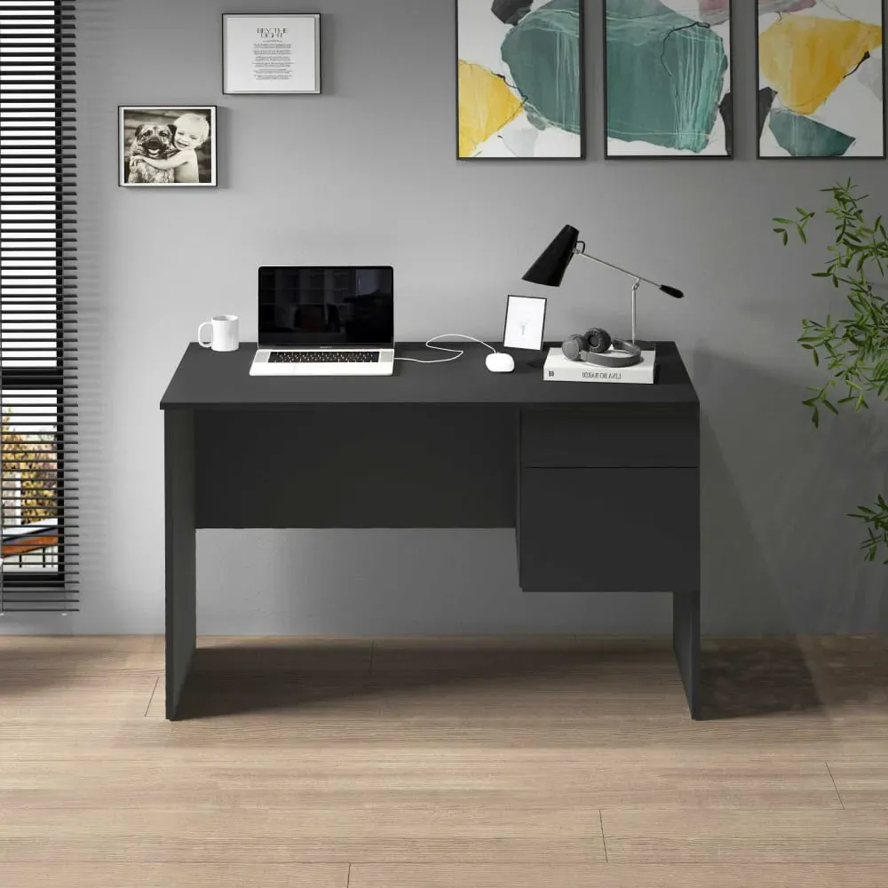 Illustration numéro 2 du produit Bureau 1 porte et 1 tiroir 110 cm effet bois anthracite mat
