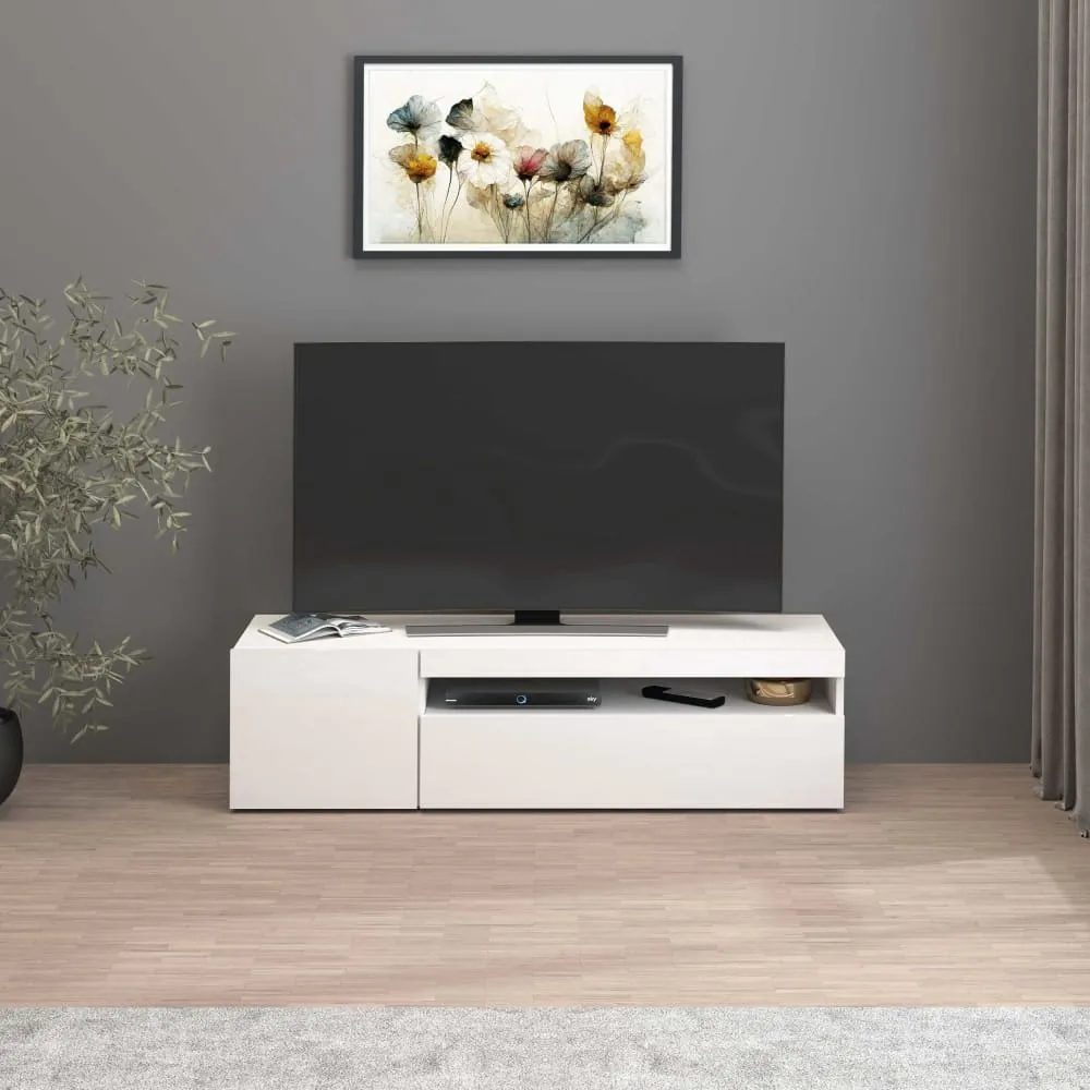 Illustration numéro 2 du produit Meuble tv 2 portes 130 cm effet bois blanc brillant