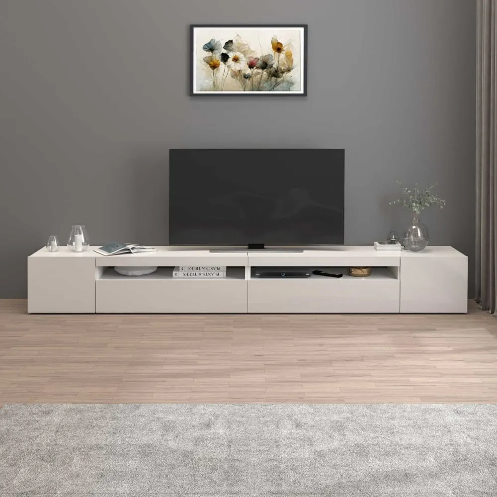 Illustration numéro 2 du produit Meuble tv 4 portes 2 niches 260 cm effet bois blanc brillant
