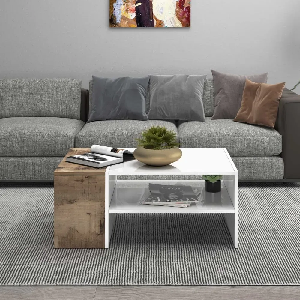 Illustration numéro 2 du produit Table basse 1 compartiment 90 cm effet bois blanc et erable pereira