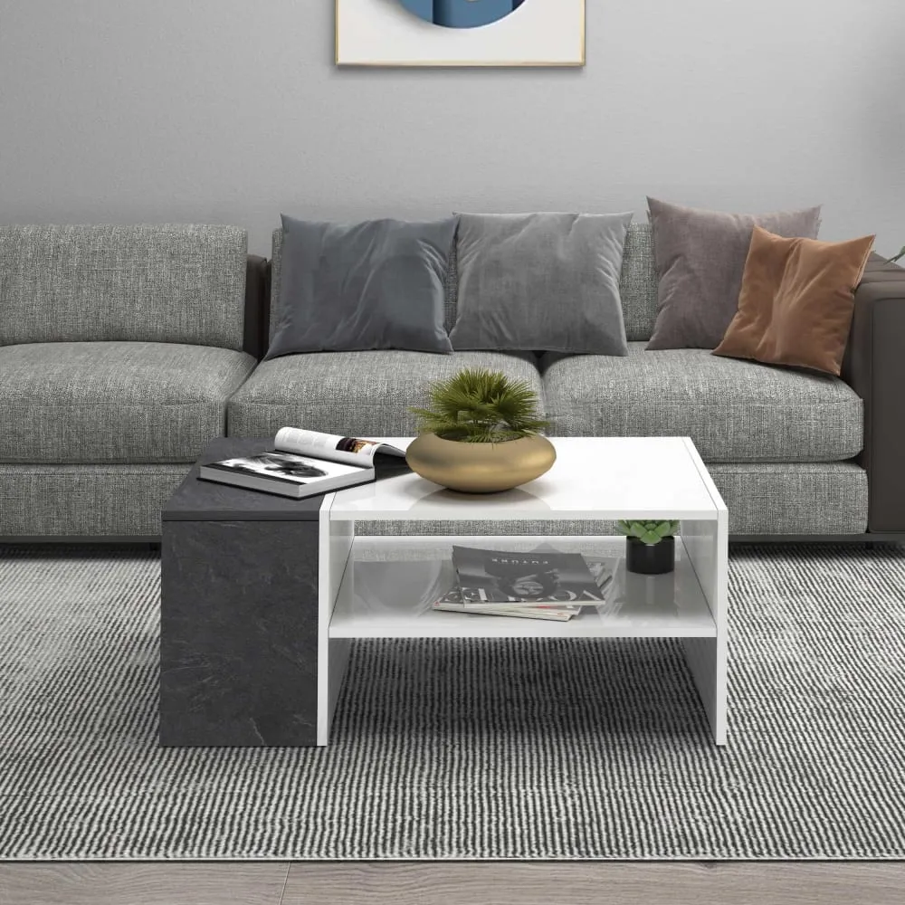 Illustration numéro 2 du produit Table basse 1 compartiment 90 cm effet bois blanc et ardoise report