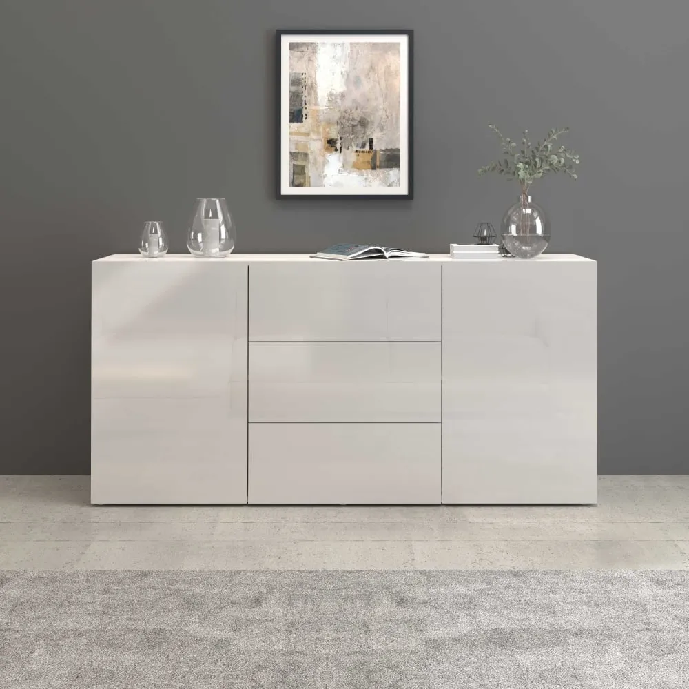 Illustration numéro 2 du produit Buffet 2 portes 3 tiroirs 160 cm effet bois blanc brillant