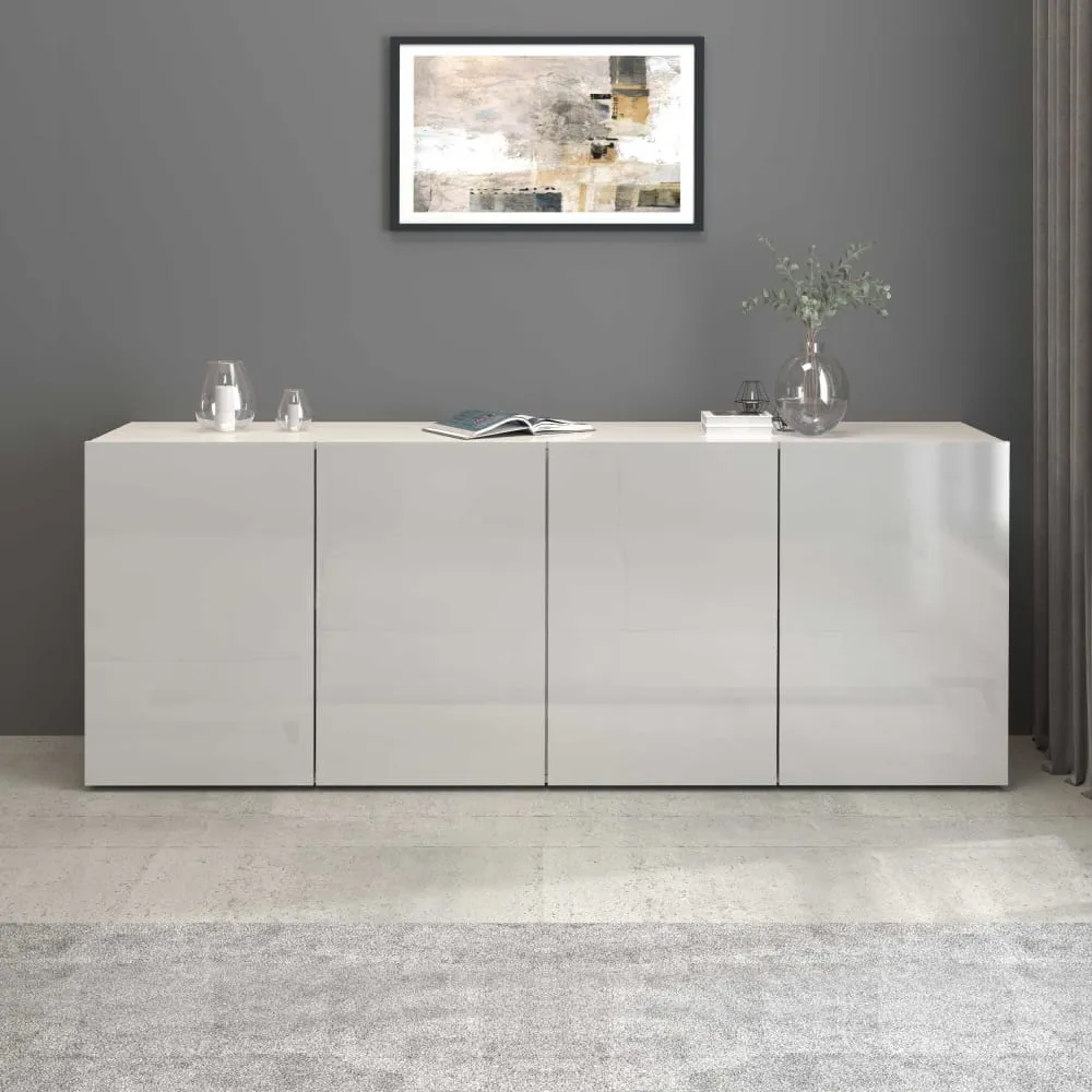 Illustration numéro 2 du produit Buffet 4 portes 4 compartiments 180 cm effet bois blanc brillant