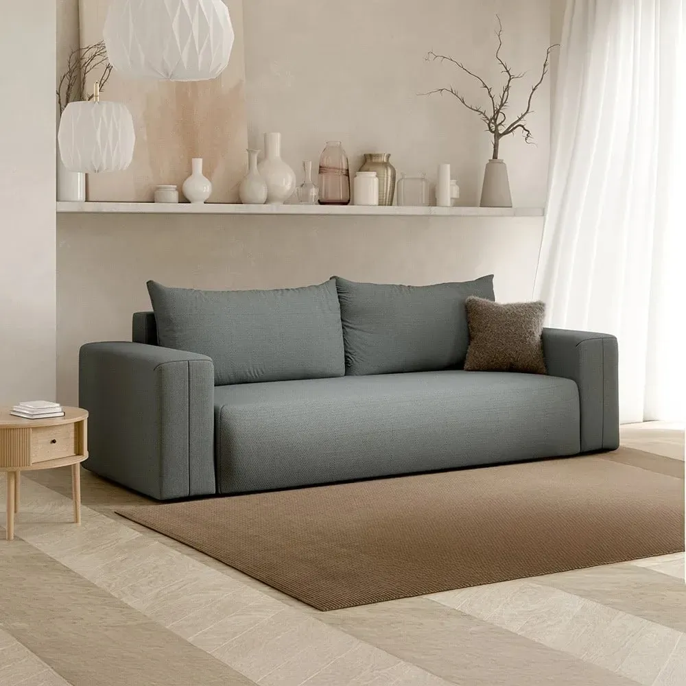 Illustration numéro 2 du produit Canapé droit convertible droit 3 places en tissu gris