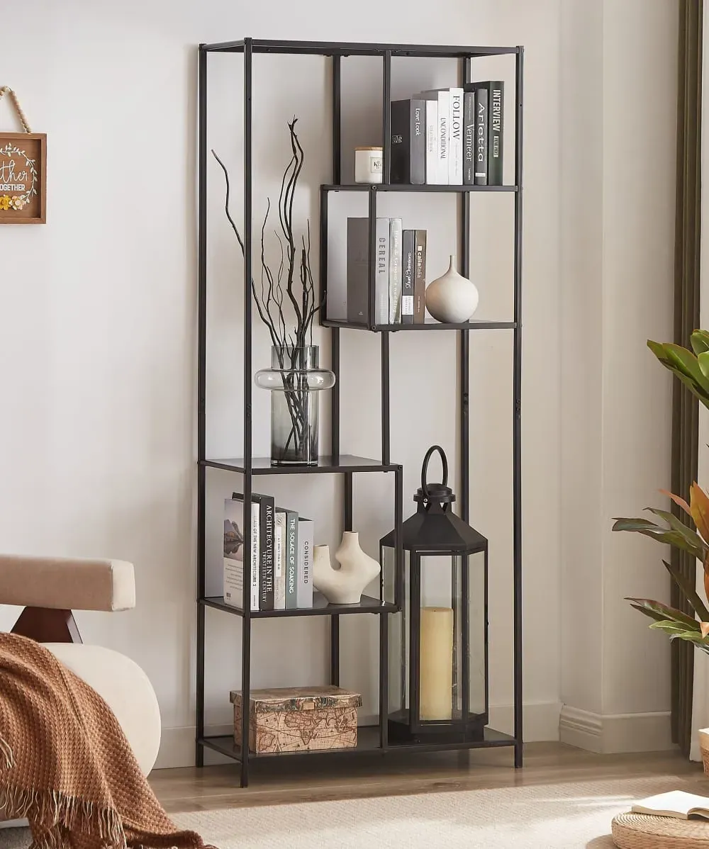 Illustration numéro 2 du produit Etagère bibliothèque industrielle 5 niveaux en métal noir