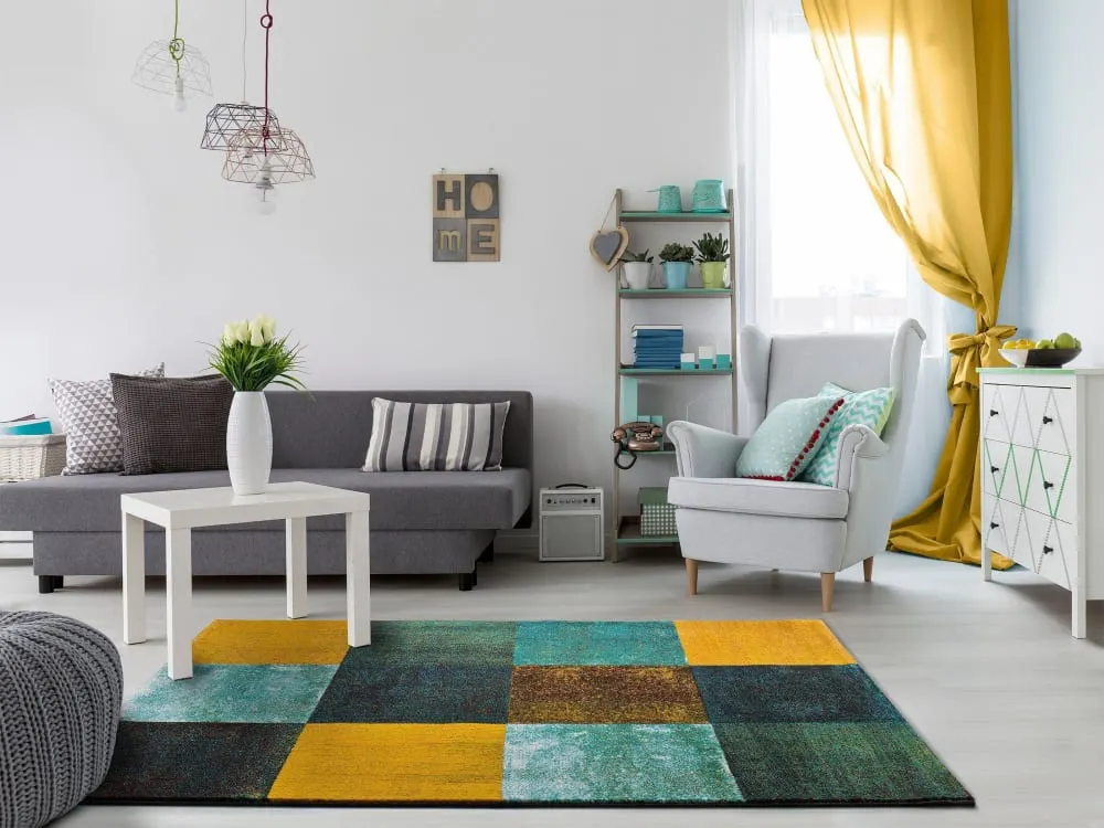 Illustration numéro 2 du produit Tapis descente de lit blau/vert/jaune 60x120 cm