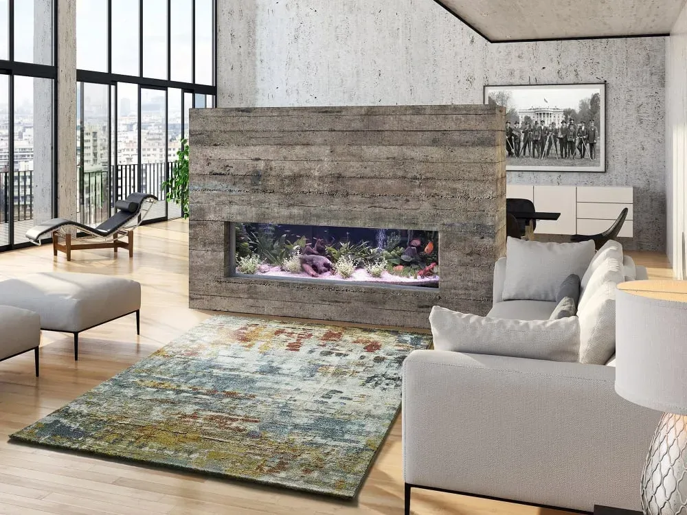 Illustration numéro 2 du produit Tapis descente de lit gris/bleu/rouille 60x120 cm