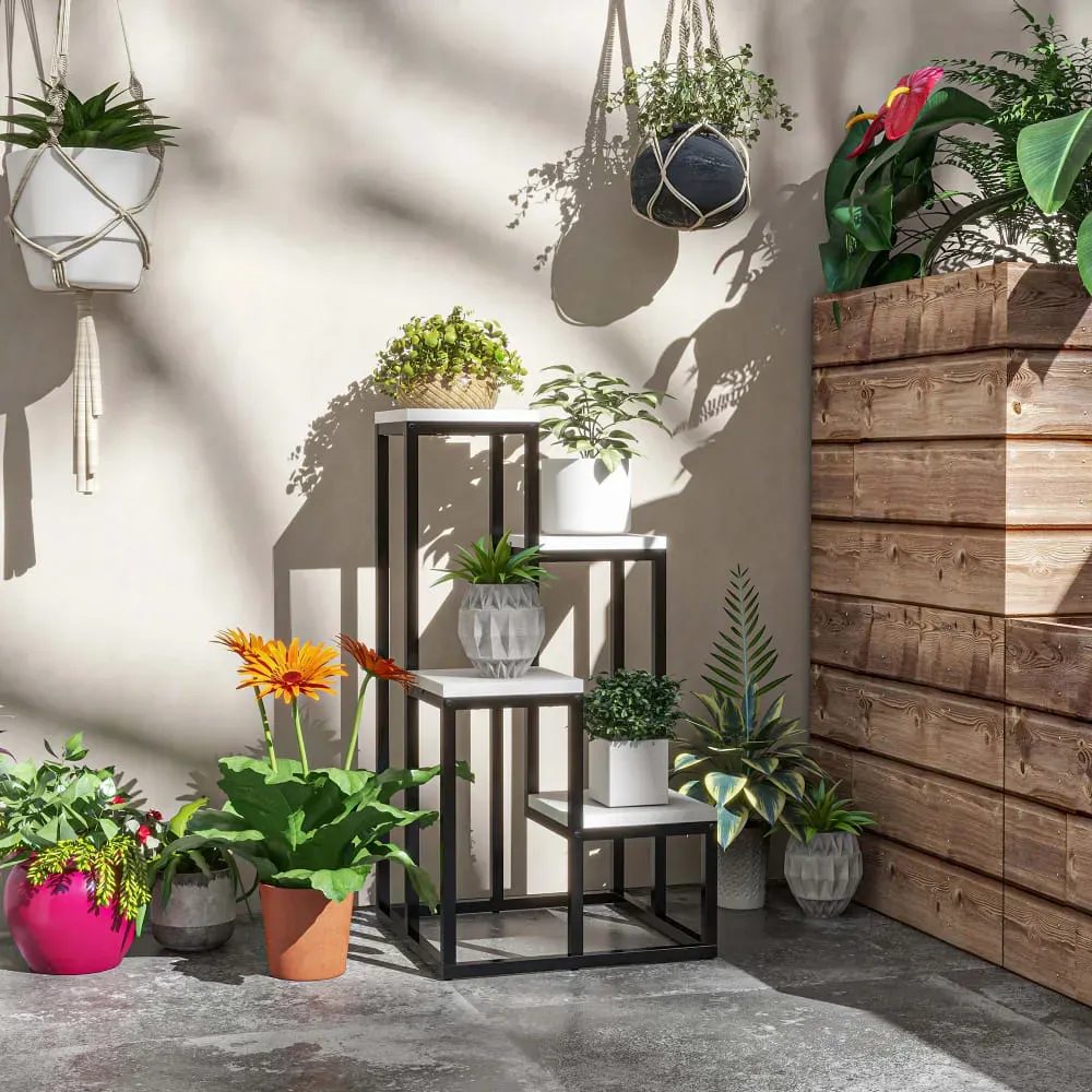 Illustration numéro 2 du produit Étagère à fleurs support pour plantes 4 étagères acier anthracite