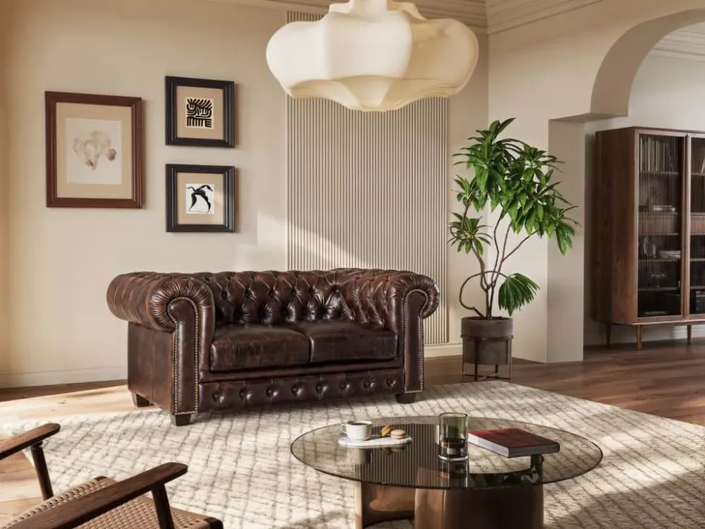 Illustration numéro 2 du produit Canapé fixe cuir pleine fleur 2 places marron chocolat