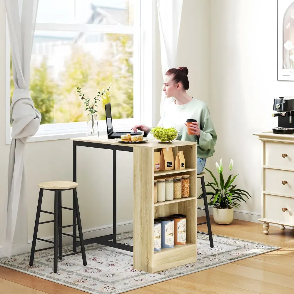 Illustration numéro 2 du produit Table de bar avec 2 chaises compartiments ouverts chêne noir