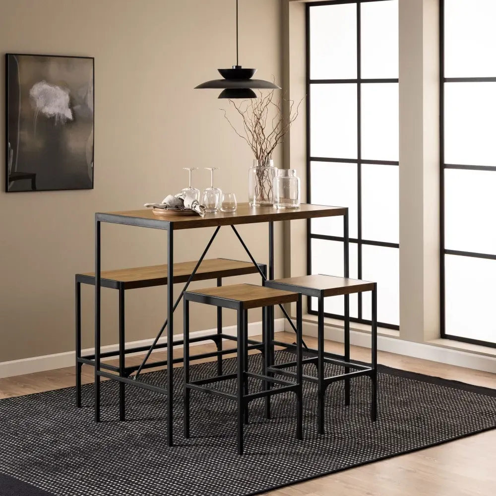 Illustration numéro 2 du produit Ensemble table de bar 4 personnes bois et métal H105cm - Bois clair