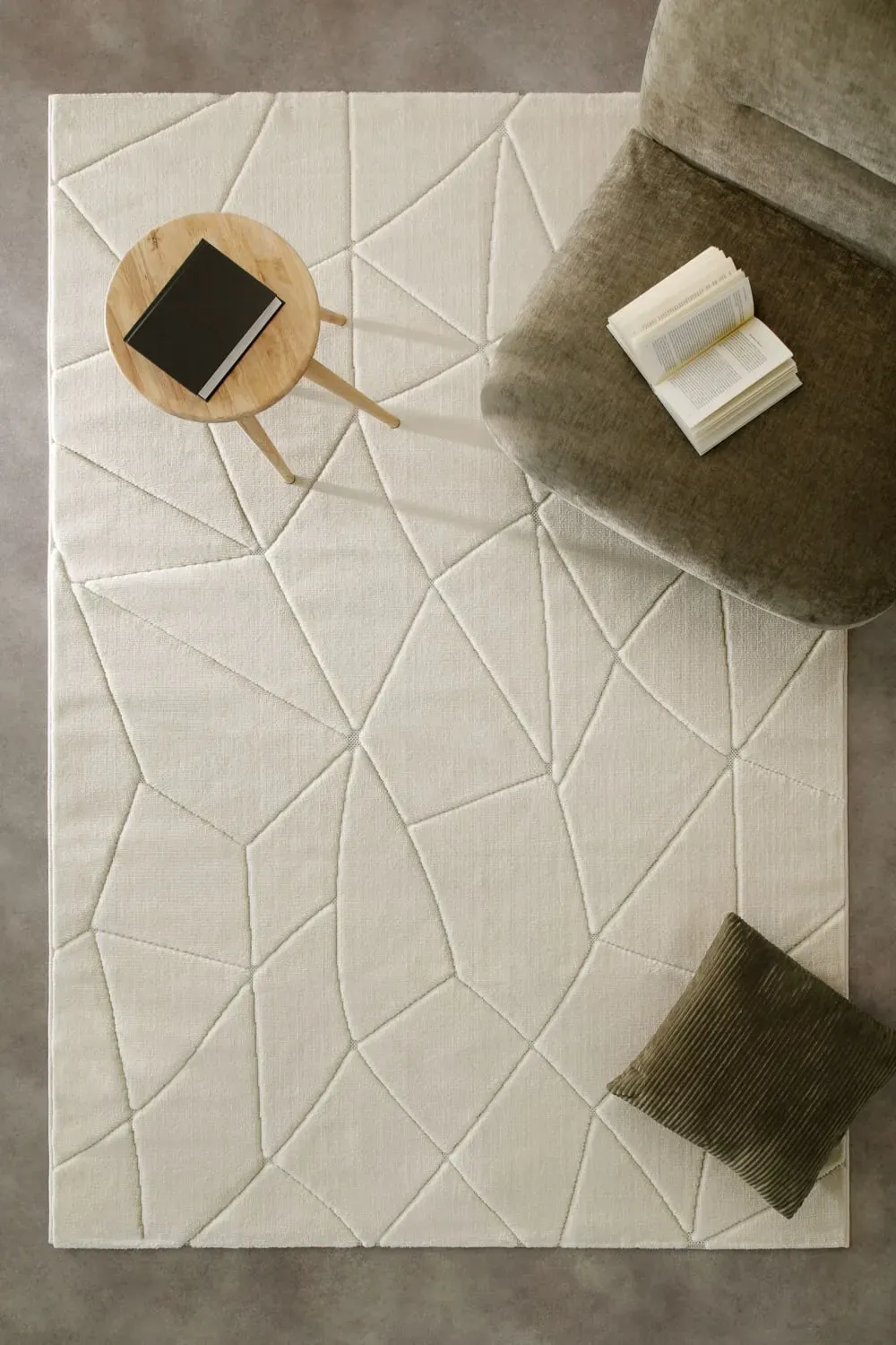 Illustration numéro 2 du produit Tapis à relief effet optique blanc cassé 140x200