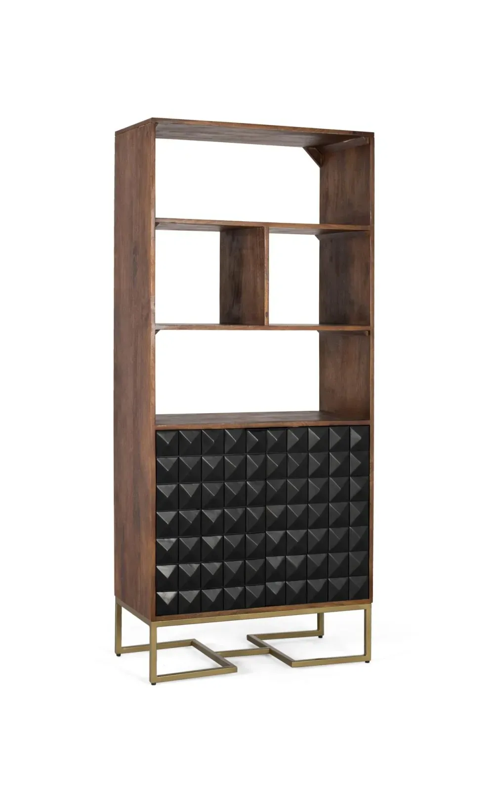 Illustration numéro 2 du produit Bibliothèque artisanale en bois de manguier avec pieds dorés