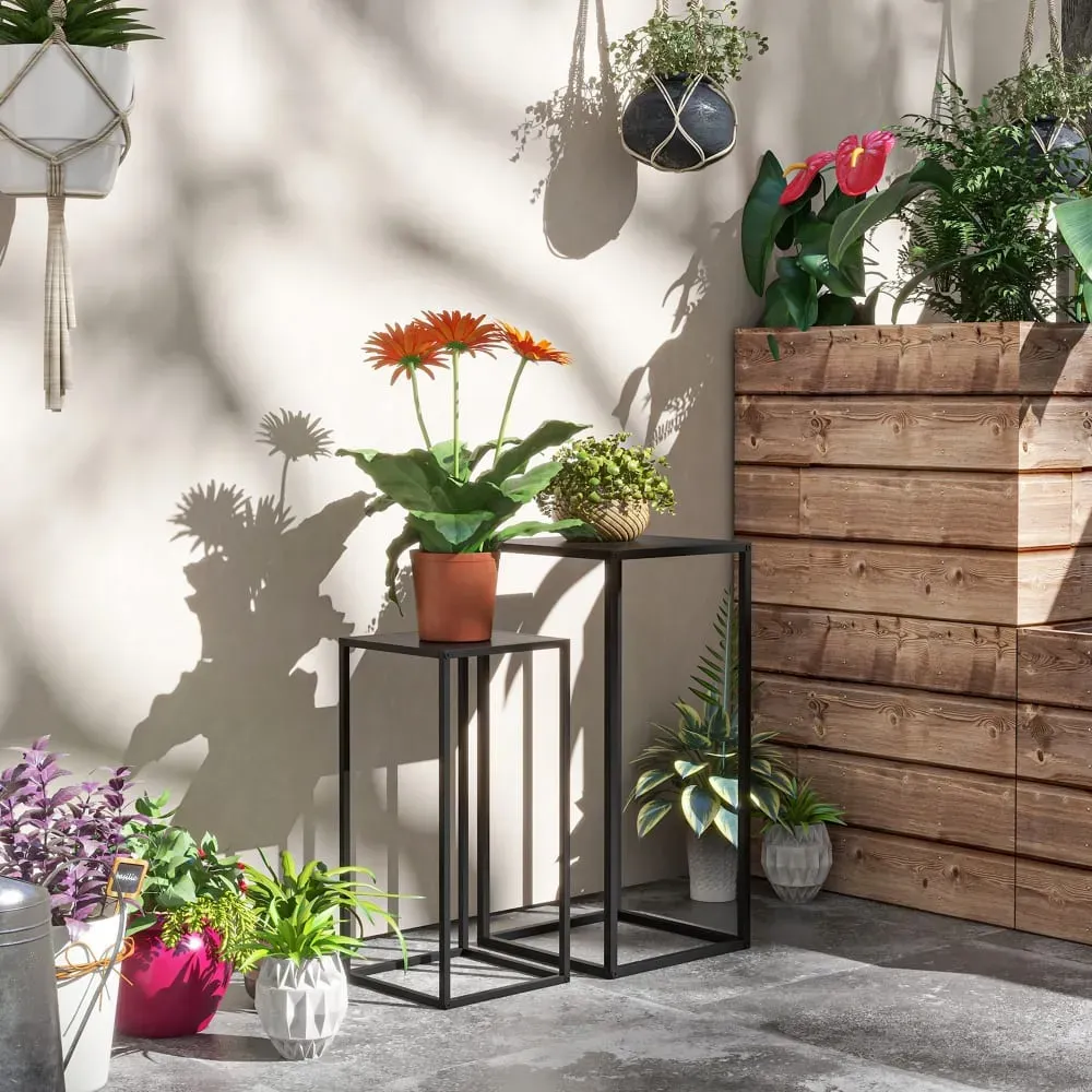 Illustration numéro 2 du produit Supports pot de fleurs lot de 2 acier noir