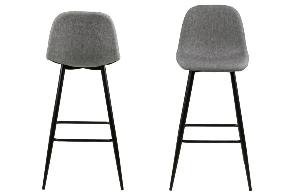 Illustration numéro 2 du produit Lot de 2 tabourets de bar en tissu piétement métal noir gris clair