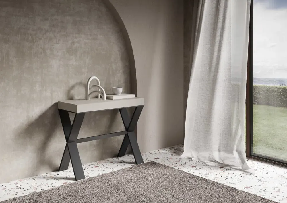 Illustration numéro 2 du produit Console extensible effet bois gris cachemire 90x40/196 cm