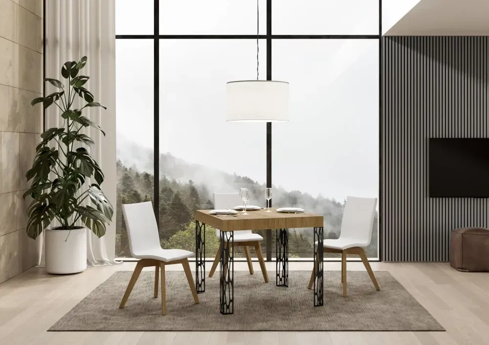 Illustration numéro 2 du produit Table extensible effet bois chêne nature 90x90/246 cm