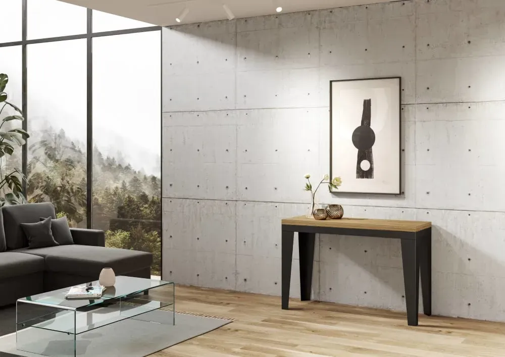 Illustration numéro 2 du produit Table extensible portefeuille effet bois chêne nature 120x45/90 cm