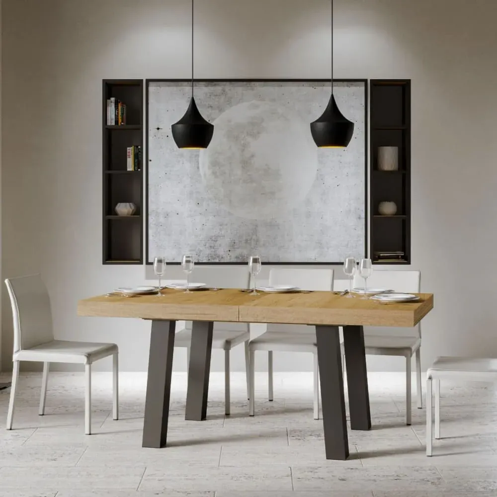 Illustration numéro 2 du produit Table extensible effet bois chêne nature 90x200/304 cm