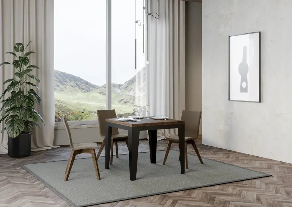 Illustration numéro 2 du produit Table extensible portefeuille effet bois noyer 90x90/180 cm