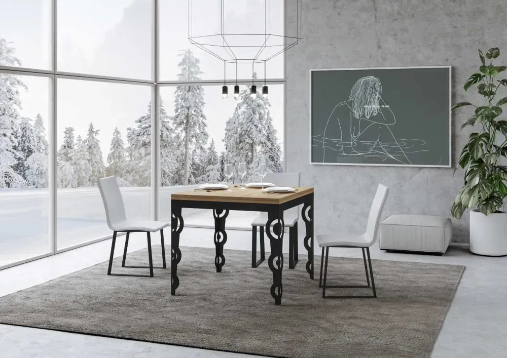 Illustration numéro 2 du produit Table extensible portefeuille effet bois chêne nature 90x90/180 cm