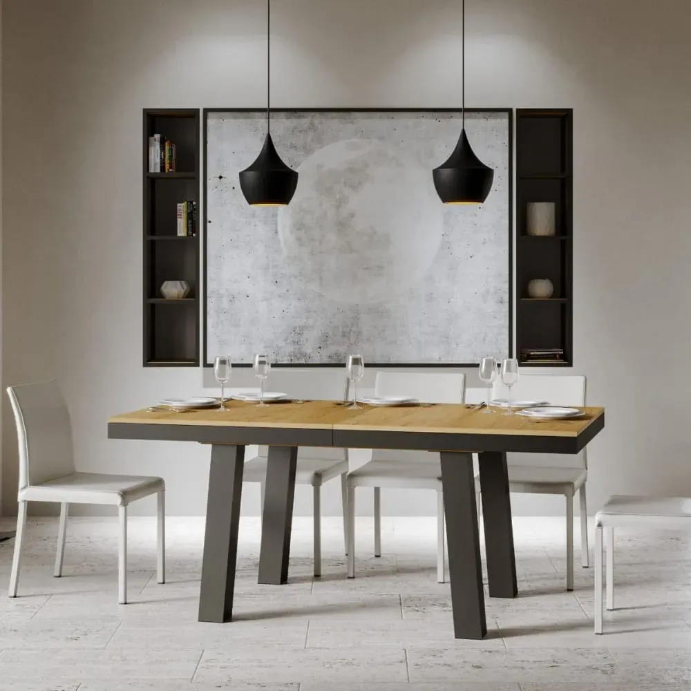Illustration numéro 2 du produit Table extensible effet bois chêne nature 90x160/264 cm