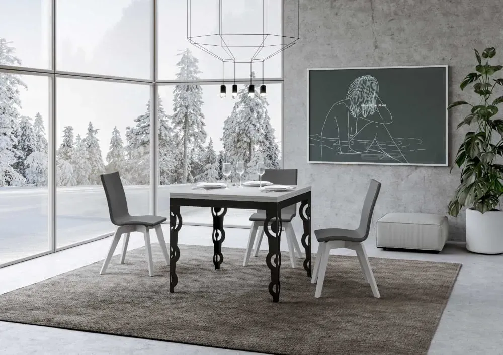 Illustration numéro 2 du produit Table extensible portefeuille effet bois frêne blanc 90x90/180 cm