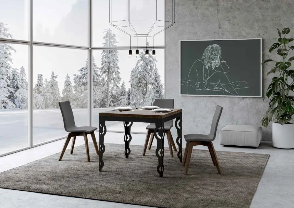 Illustration numéro 2 du produit Table extensible portefeuille effet bois noyer 90x90/180 cm