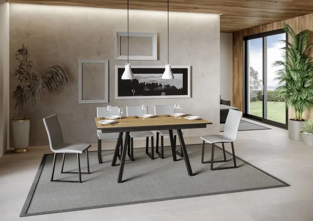 Illustration numéro 2 du produit Table extensible effet bois chêne nature 90x160/220 cm